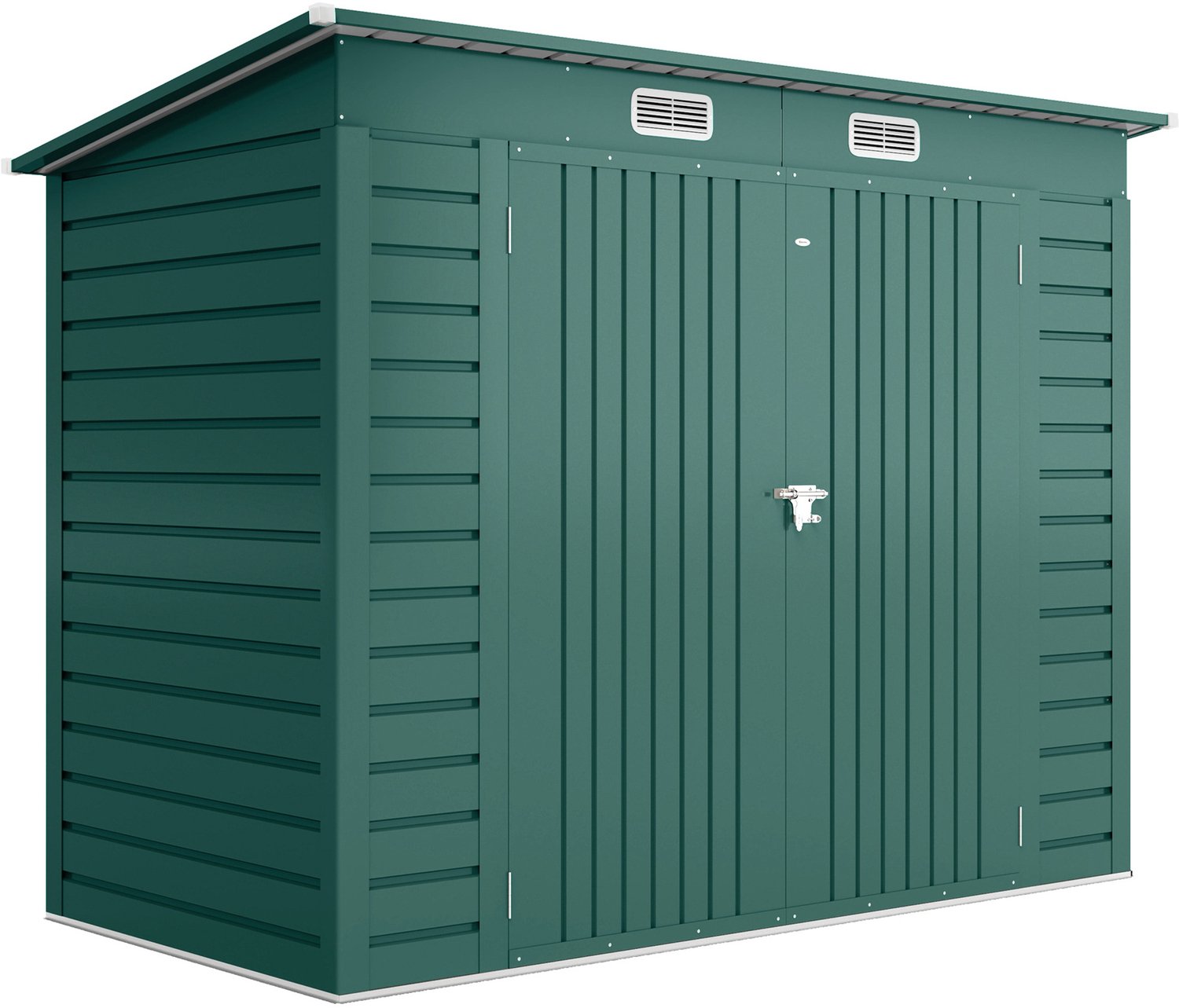 Sunona Metalen tuinhuis - Geräteschuppen met dubbele deur en ventilatie - 249 x 121 x 166/183 cm - Groen