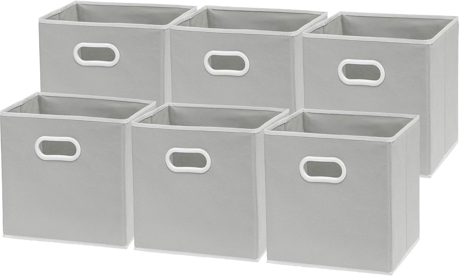 Longsheng 6 Pack -Stapelbare Plastic Home Office Storage Organizer Container met handvatten,Opvouwbare kubus Opbergbak met handvat, Grijs