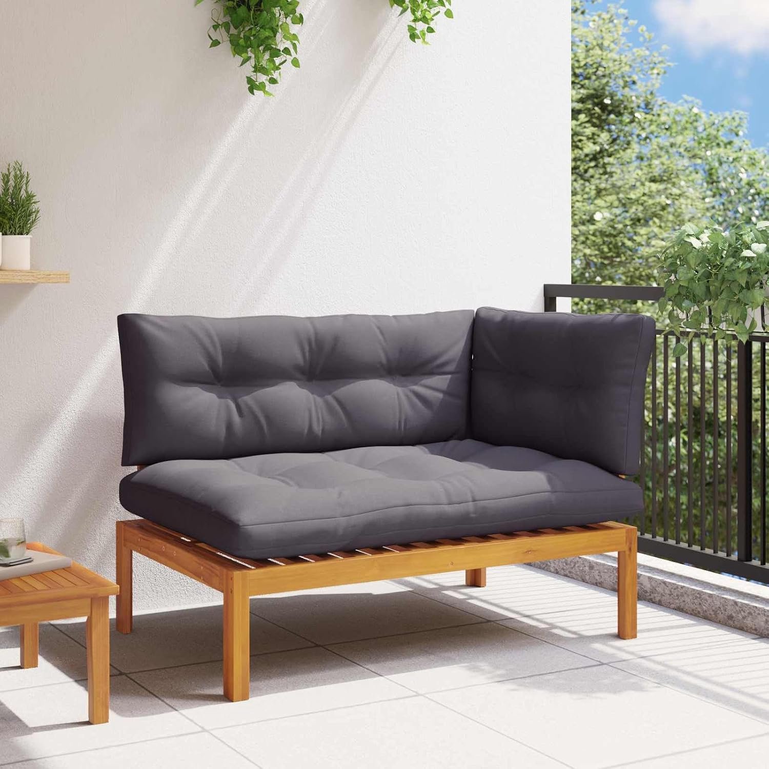 Acaciahout, natuurlijk en donkergrijs, 132 x 92 x 82 cm, terrasmeubelset met zitkussen, rustiek design voor tuin en eetkamer