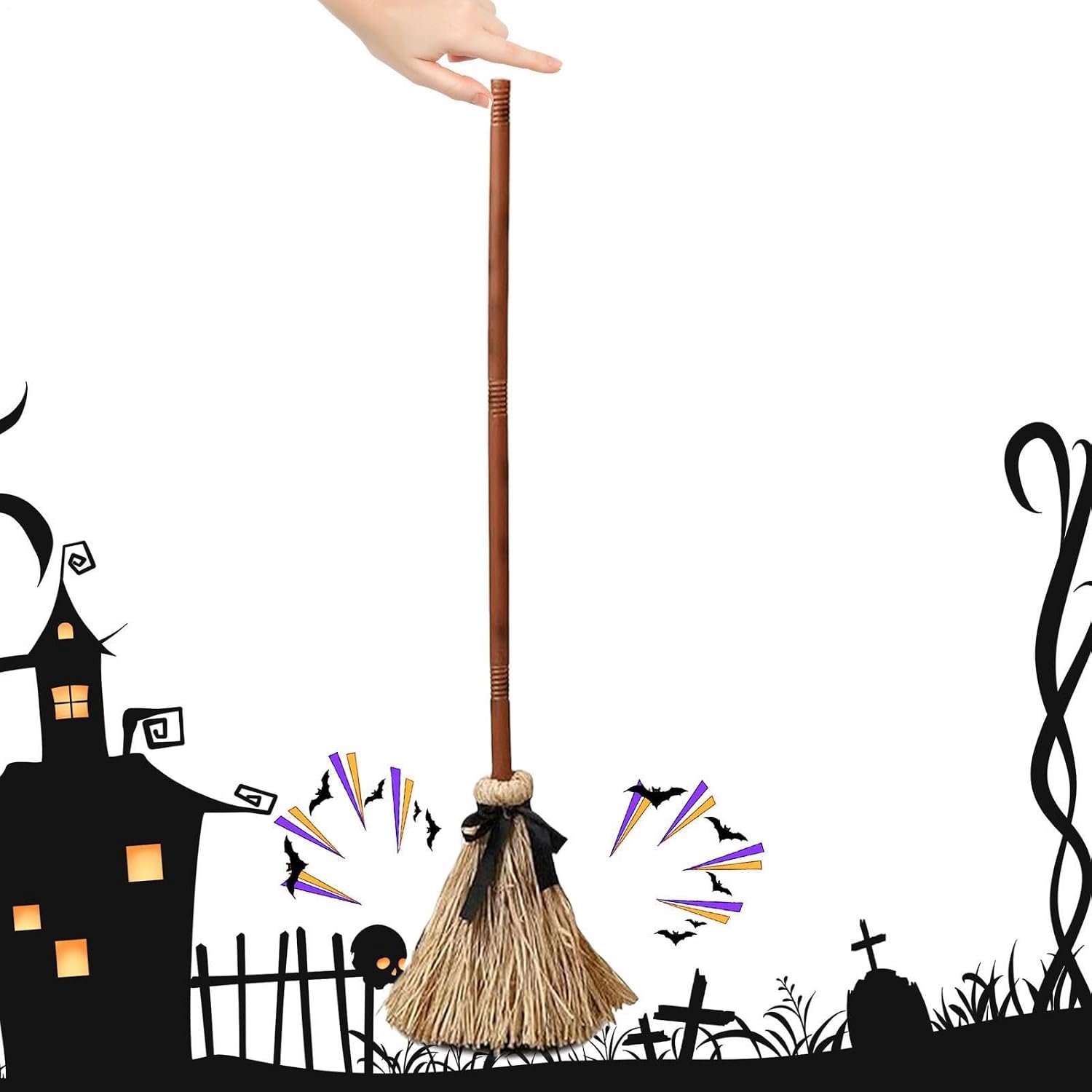 Heksenbezem 95 cm , griezelig geluid, Halloween-decoratie