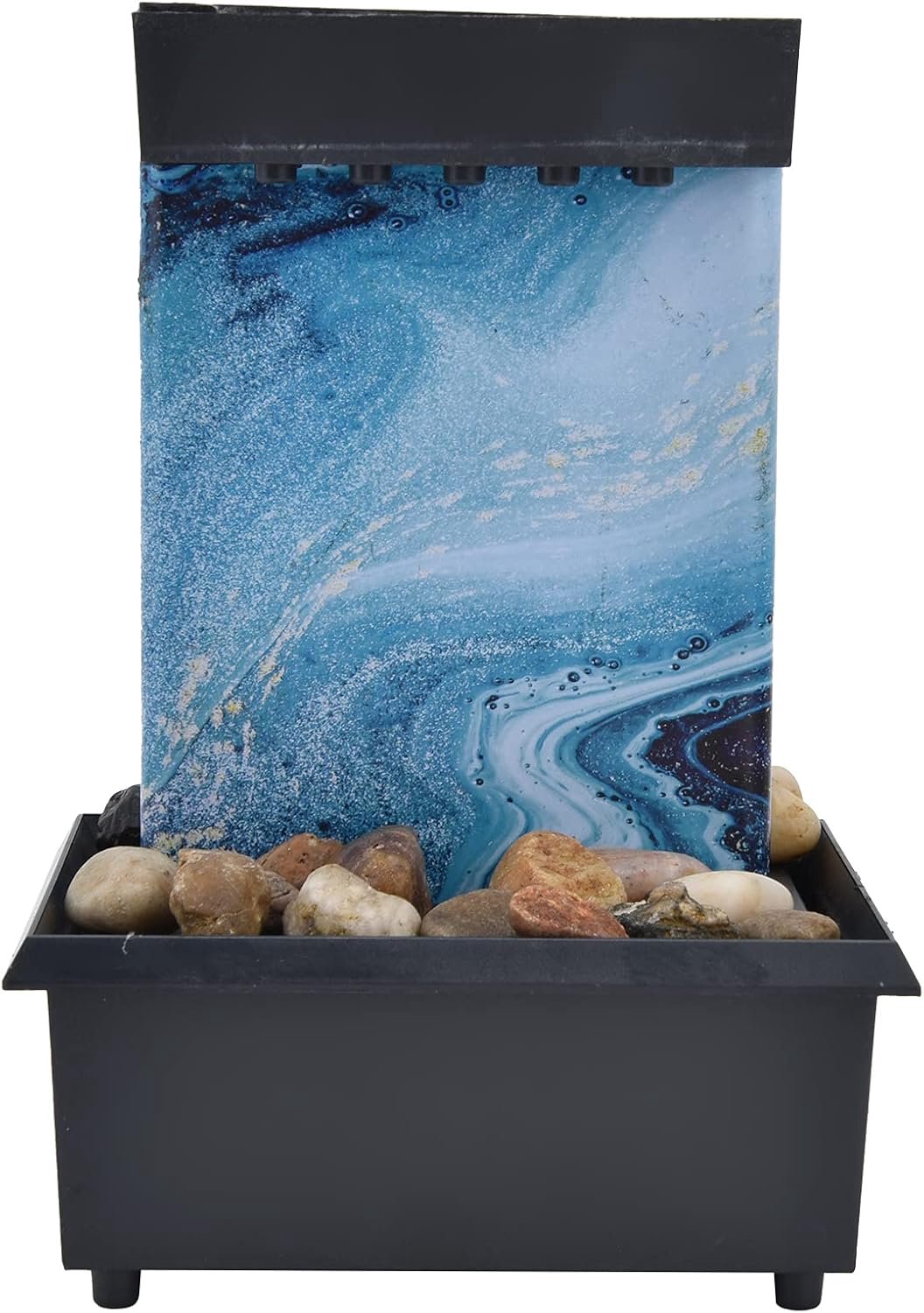 Tafelfontein met Licht Kunststof Marmeren Waterfontein 3V USB met Stenen en Zachte Gele LED Binnen Zen Decor voor Kantoor Bureau Thuis Meditatie Ontspanning