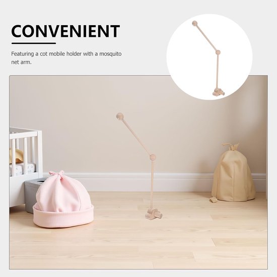 Houten Babybedmobielhouder Universele Wiegarm voor Bedbel Wiegdecoratie Beige Houten Mobiele Standaard voor Babykamer — afbeelding 2