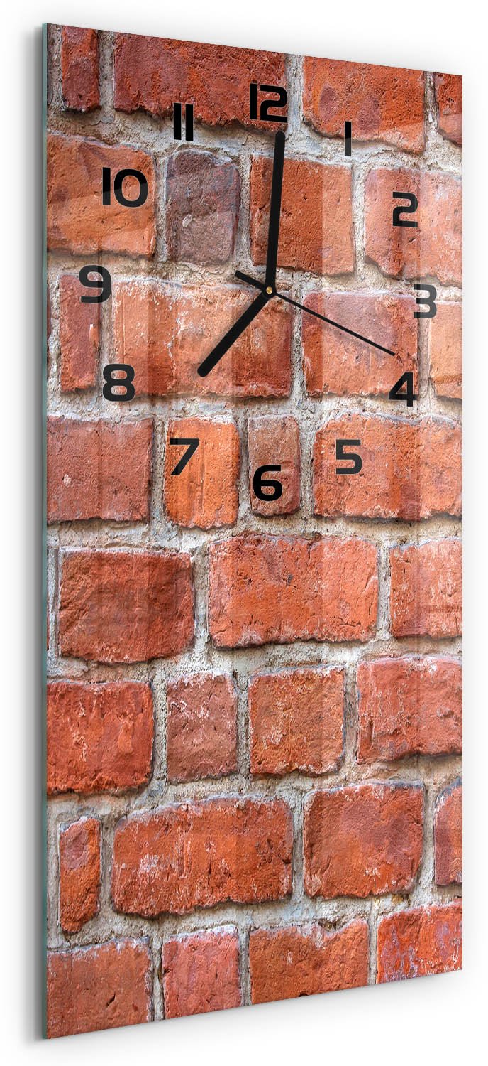 Tulup Wandklok - Bakstenen muur Decoratieve Glazen Klok - 30x60 cm - Rood Glazen Wandklok Design - Zwarte handen - Rechthoekige Klok - Glazen Klok Met Print - Wandklok Glas Met Motief