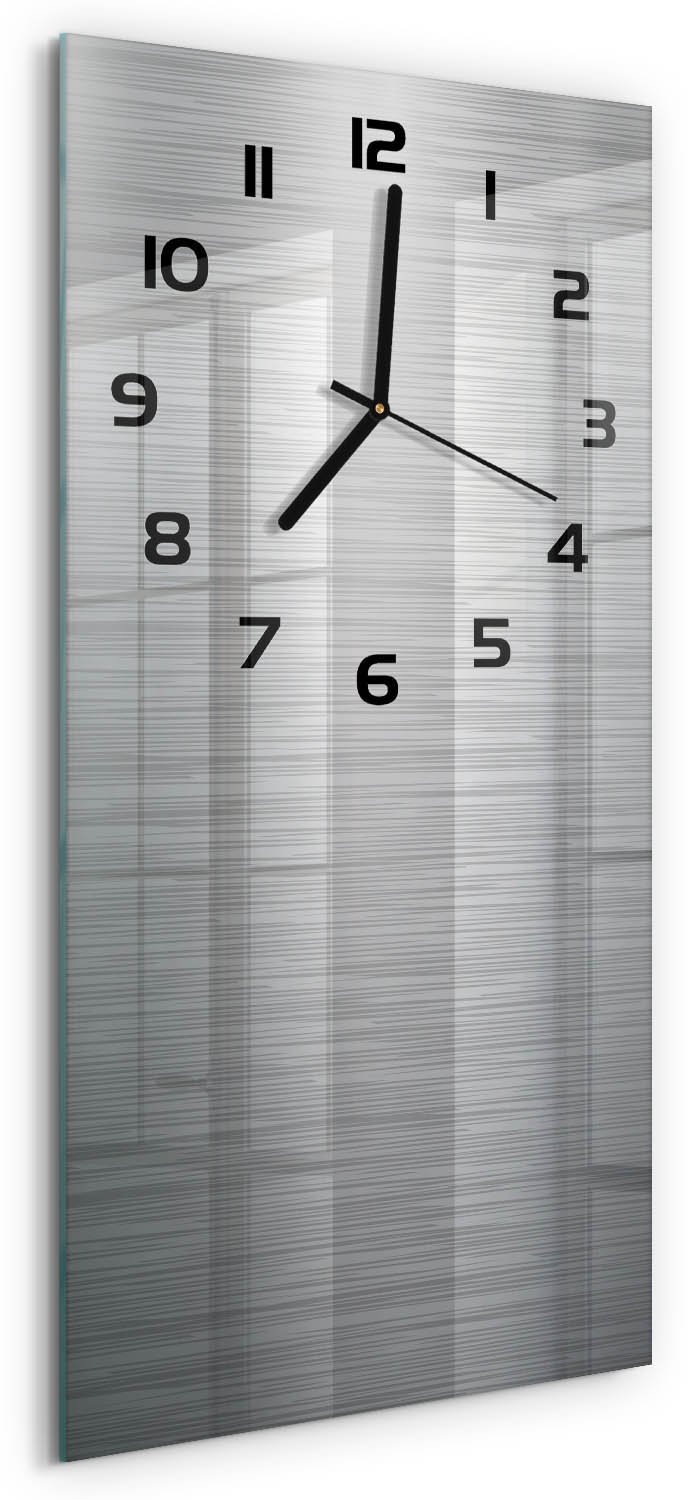 Tulup Wandklok - Metalen achtergrond Moderne Wandklok Glas - 30x60 cm - Zilver Wandklok Glas Decoratie - Zwarte handen - Rechthoekige Klok - Glazen Wandklok Design - Klok Glas Met Opdruk
