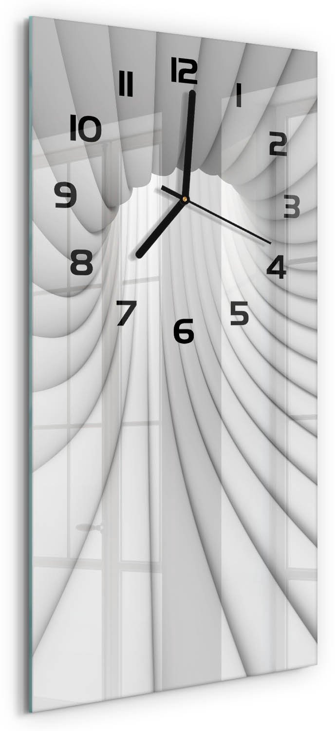Tulup Wandklok - Tunnel van abstractie Wandklok Glas Met Motief - 30x60 cm - Wit Decoratieve Glazen Klok - Zwarte handen - Rechthoekige Klok - Gekleurde Glazen Klok - Glazen Klok Met Print