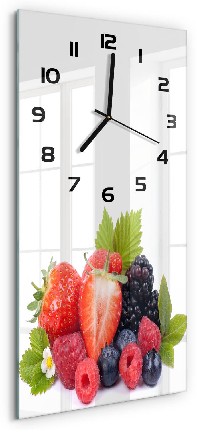 Tulup Wandklok - Bosvruchten Glazen Wandklok Design - 30x60 cm - Veelkleurig Klok Glas Met Opdruk - Zwarte handen - Rechthoekige Klok - Wandklok Glas Met Motief - Decoratieve Glazen Klok