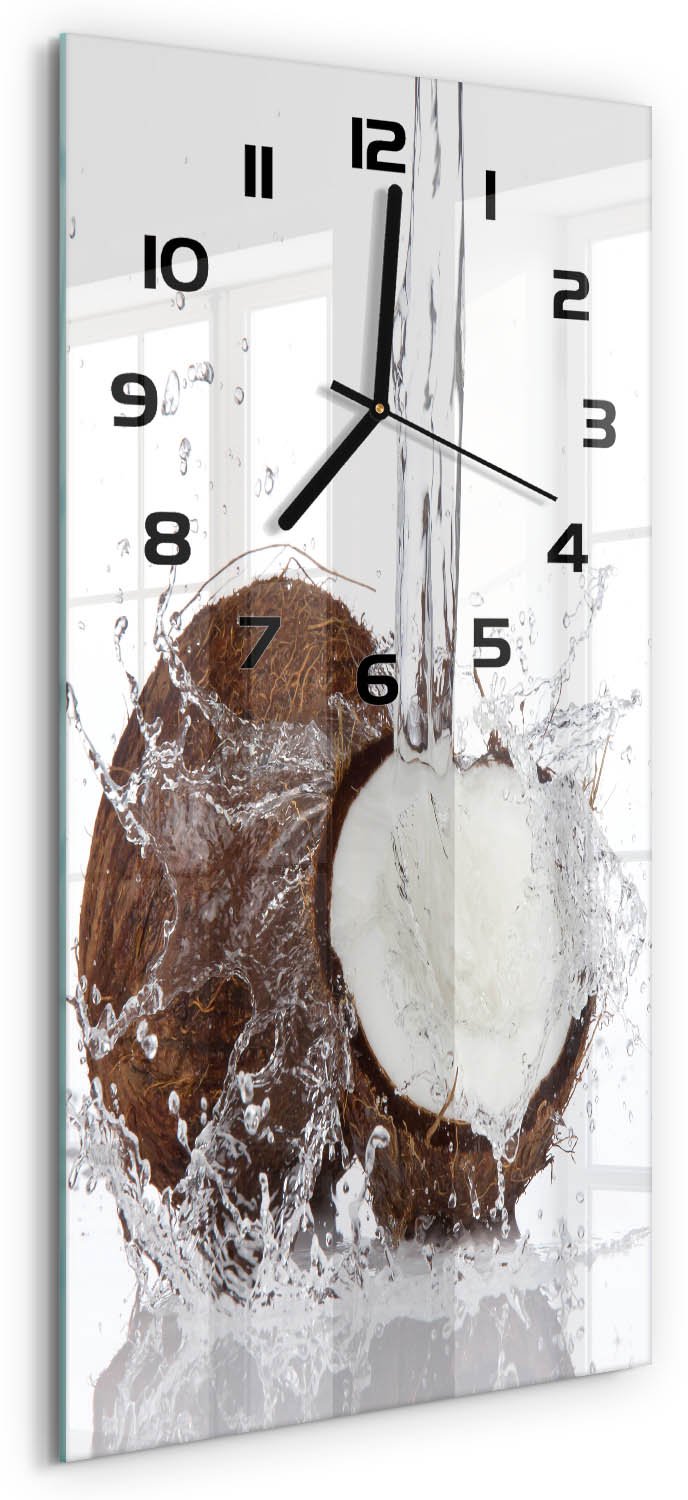 Tulup Wandklok - Kokosnoot Glazen Wandklok Design - 30x60 cm - Bruin Klok Glas Met Opdruk - Zwarte handen - Rechthoekige Klok - Wandklok Glas Met Motief - Decoratieve Glazen Klok
