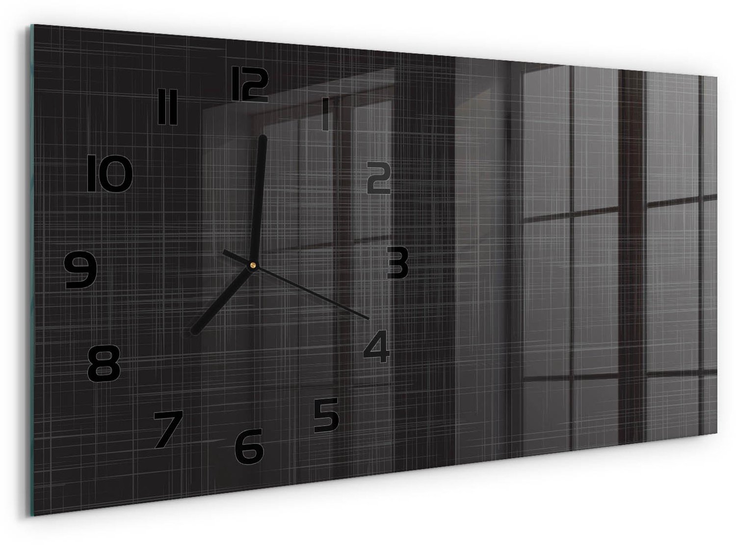 TULUP Wandklok - Linnentextuur Glazen Wandklok Design - 60x30 cm - Zwart Klok Glas Met Opdruk - Zwarte handen - Rechthoekige Klok - Wandklok Glas Met Motief - Decoratieve Glazen Klok