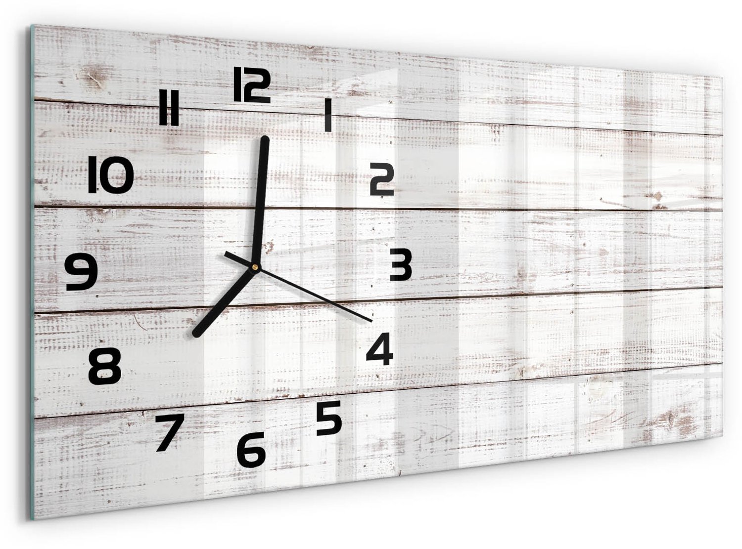 TULUP Wandklok - Houten muur Gekleurde Glazen Klok - 60x30 cm - Beige Glazen Klok Met Print - Zwarte handen - Rechthoekige Klok - Moderne Wandklok Glas - Wandklok Glas Decoratie