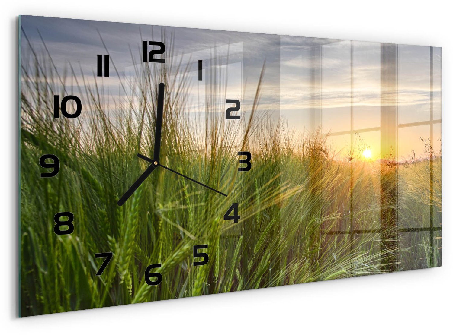 TULUP Wandklok - Tarweveld Gekleurde Glazen Klok - 60x30 cm - Groente Glazen Klok Met Print - Zwarte handen - Rechthoekige Klok - Moderne Wandklok Glas - Wandklok Glas Decoratie