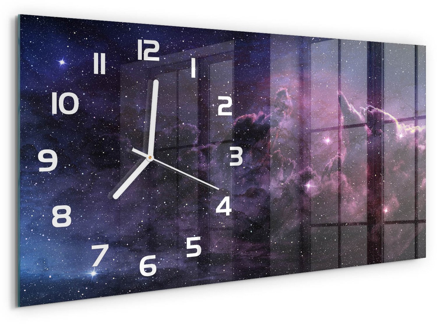 TULUP Wandklok - Mist Gekleurde Glazen Klok - 60x30 cm - Paars Glazen Klok Met Print - Witte handen - Rechthoekige Klok - Moderne Wandklok Glas - Wandklok Glas Decoratie