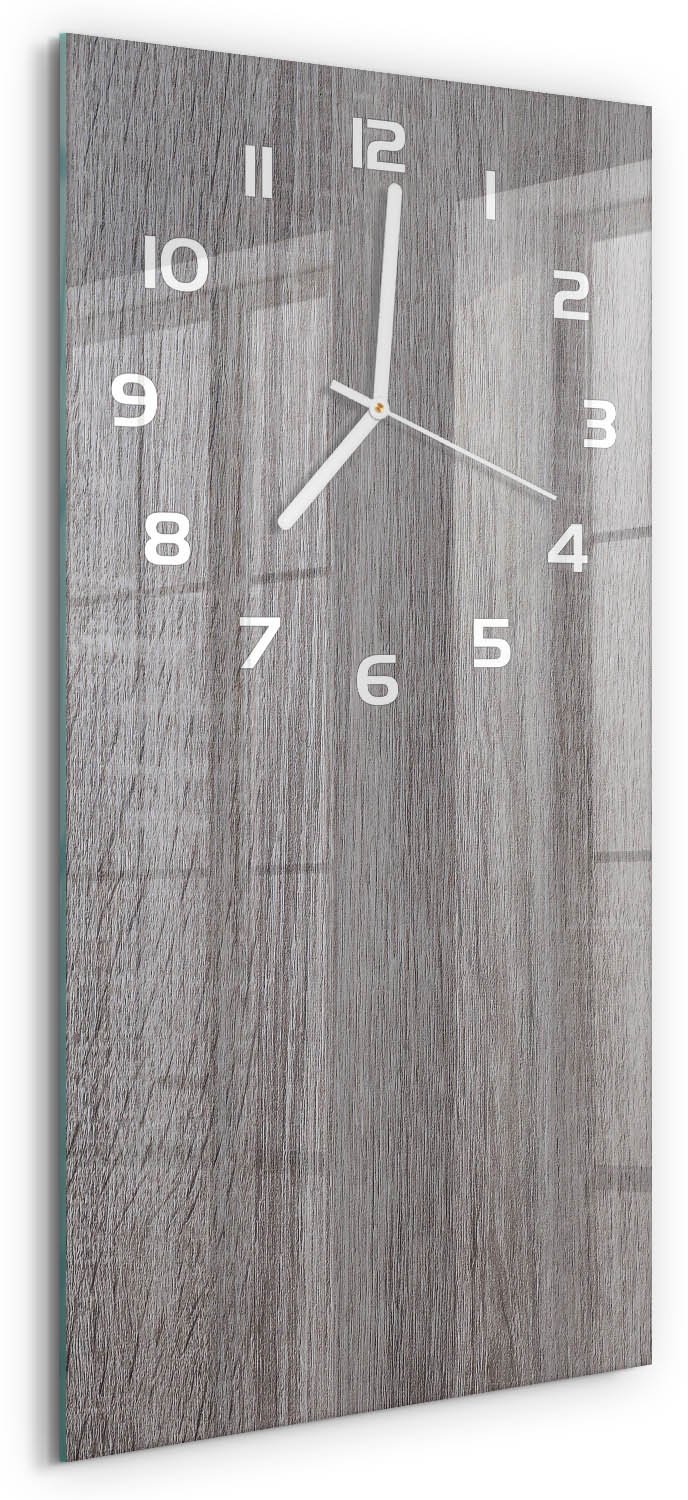 Tulup Wandklok - Hout Glazen Wandklok Design - 30x60 cm - Bruin Klok Glas Met Opdruk - Witte handen - Rechthoekige Klok - Wandklok Glas Met Motief - Decoratieve Glazen Klok