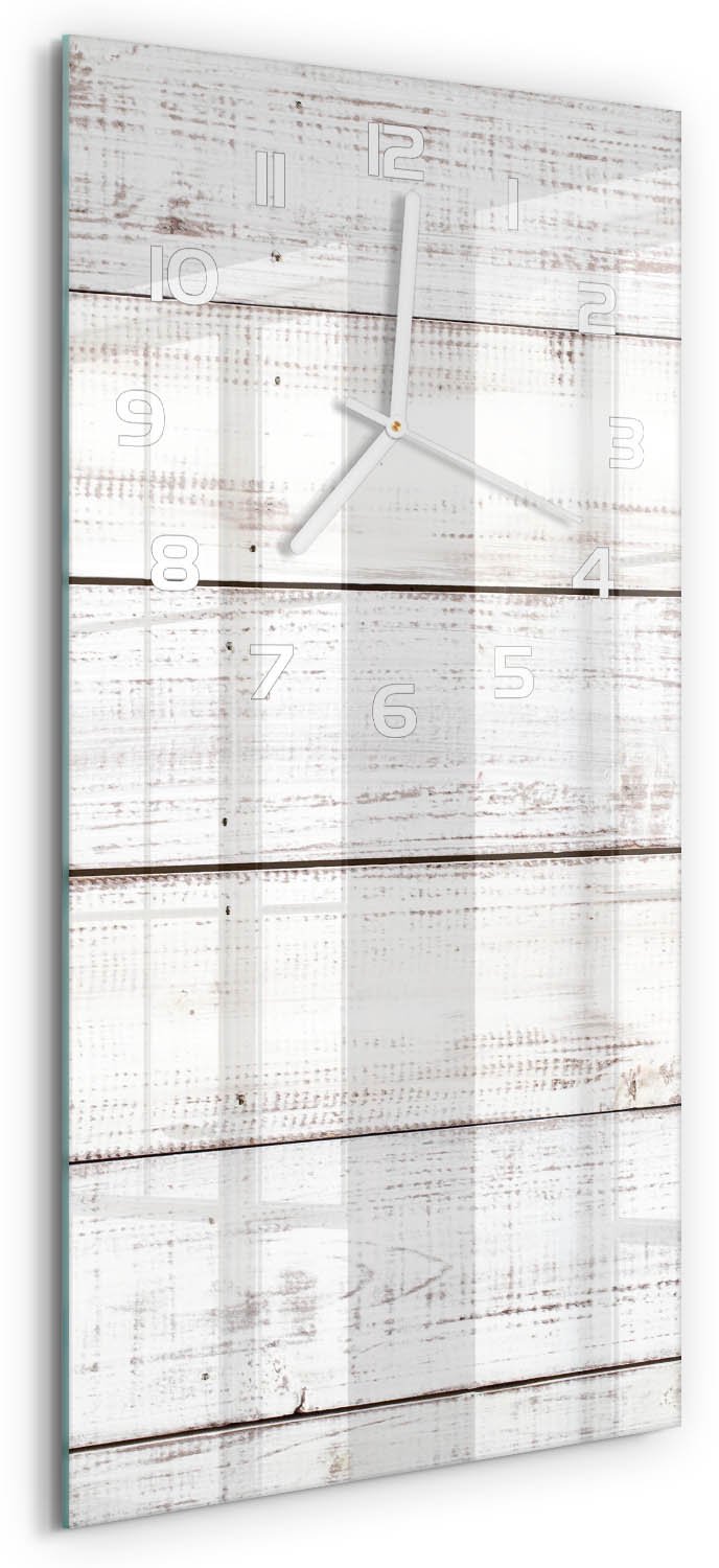 Tulup Wandklok - Houten muur Wandklok Glas Met Motief - 30x60 cm - Beige Decoratieve Glazen Klok - Witte handen - Rechthoekige Klok - Gekleurde Glazen Klok - Glazen Klok Met Print