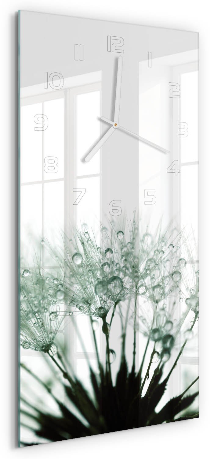 Tulup Wandklok - Paardenbloemzaden Gekleurde Glazen Klok - 30x60 cm - Wit Glazen Klok Met Print - Witte handen - Rechthoekige Klok - Moderne Wandklok Glas - Wandklok Glas Decoratie