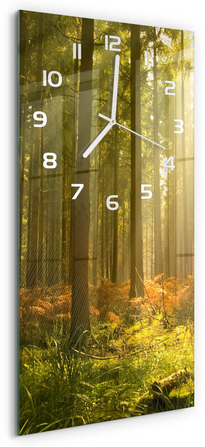 Tulup Wandklok - Prachtig bos Glazen Klok Met Print - 30x60 cm - Groente Wandklok Glas Met Motief - Witte handen - Rechthoekige Klok - Wandklok Glas Decoratie - Gekleurde Glazen Klok