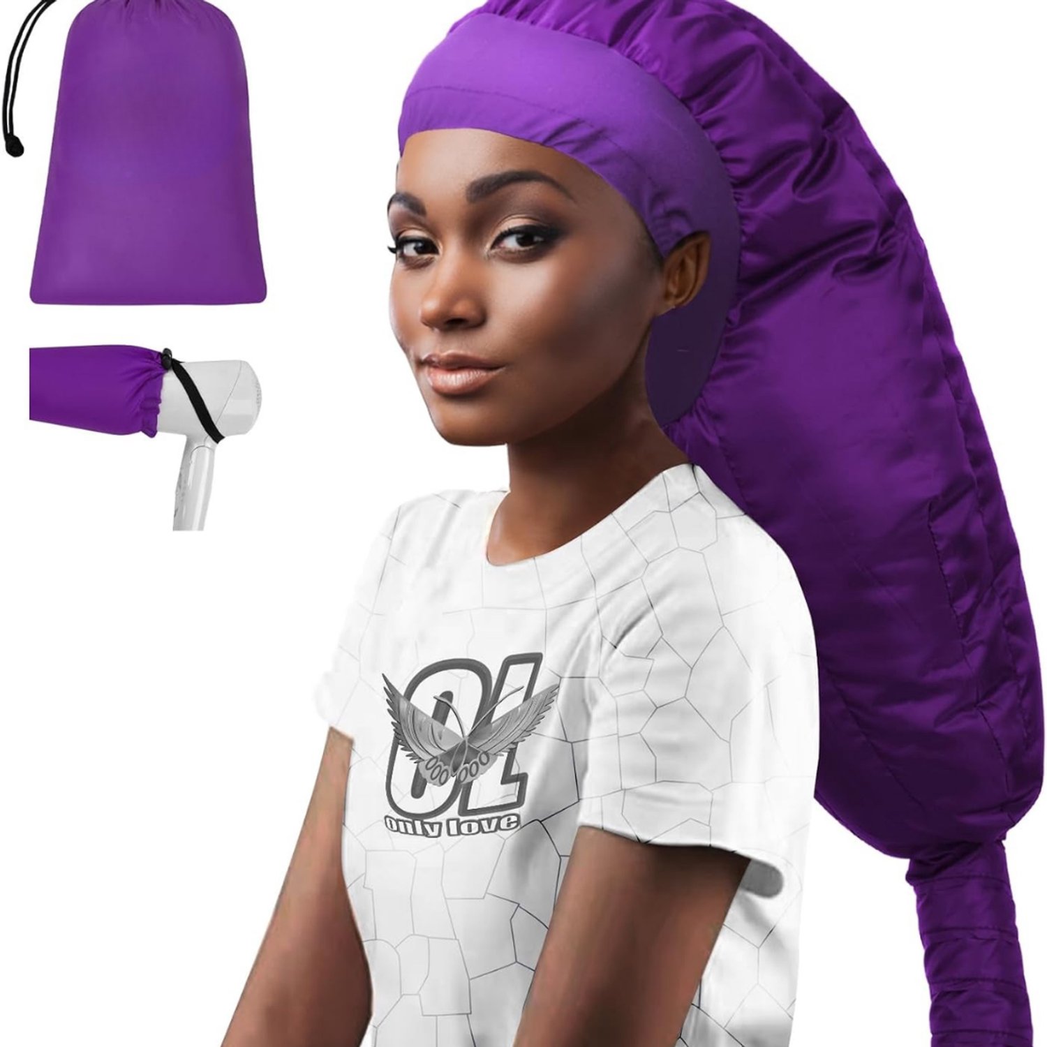 Levo® Droogkap – Haardroogkap – Haardroger Met Droogkap Verstelbaar – Fohn Opzetstuk Met Verlengde Slanglengte – Haarverzorging Product – Voor Styling En Diepe Conditionering -Paars- 25cm x 17cm x 2cm