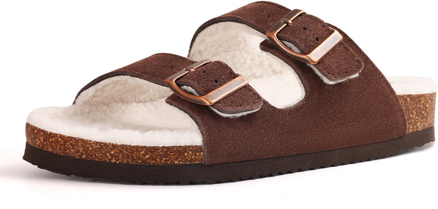 Homaxy- uniseks sandalen – suède – nep-lammy slippers – houten klompen – bruin - 37