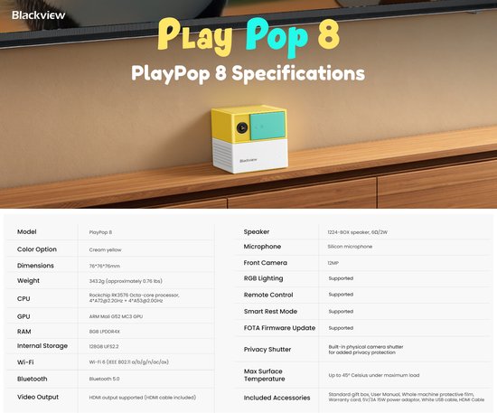 Blackview PlayPop 8 - Dunne lichte bewegingsspelconsole - zonder controller - gezinsspel voor meerdere spelers - privacy camera - Wi-Fi 6 - Bluetooth 5.0 - crèmekleur — cadeau in Elektronica - foto 4
