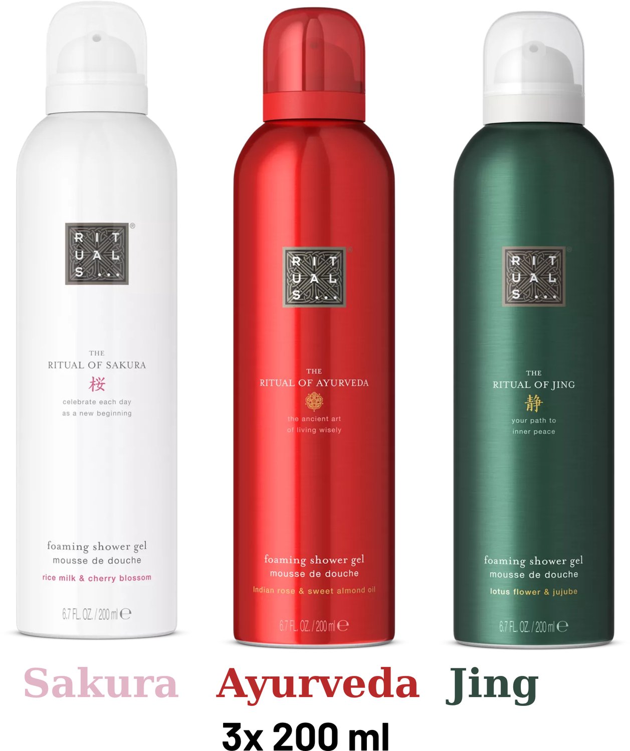 Rituals - Shower Gel Value Pack - Sakura 200 ml + Jing 200 ml + Ayurveda 200 ml - Douchegel - Shower Foam
