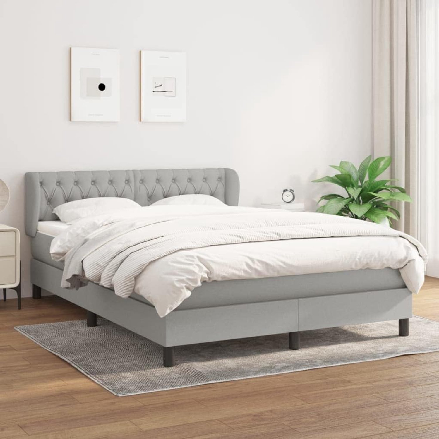 Boxspring met matras lichtgrijs 140x190 cm pocketvering hoofdbord verstelbaar matrasbeschermer stof slaapkamer bed voor rugslapers en buikslapers