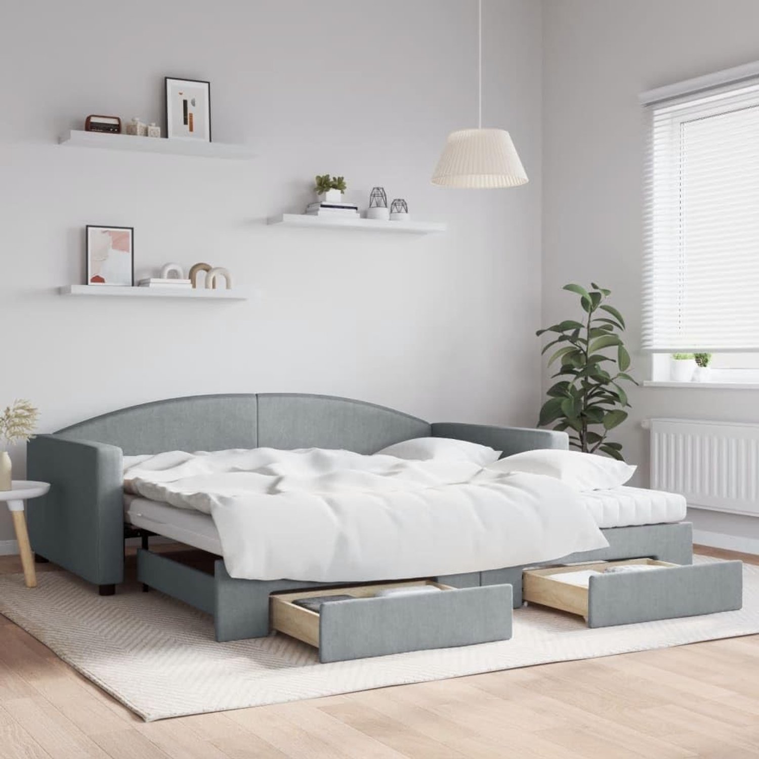 2 in 1 schuimmatras met opberglades logeerbed 100x200 cm lichtgrijs