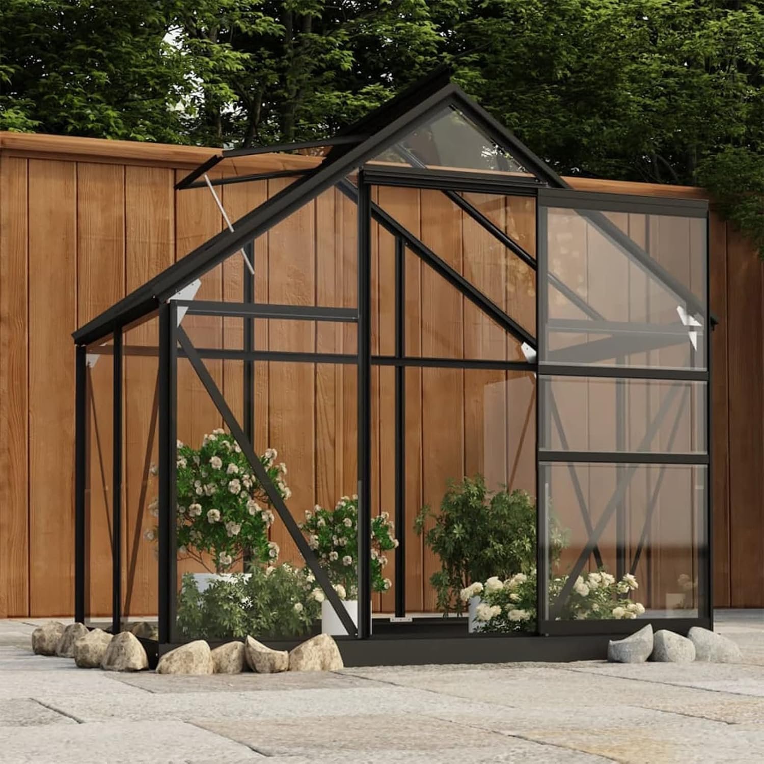 Broeikas van glas, antraciet, 155 x 103 x 191 cm, frame van aluminium, huis en tuin, gazon en tuin, tuinieren, kassen (SPU: 3082333)