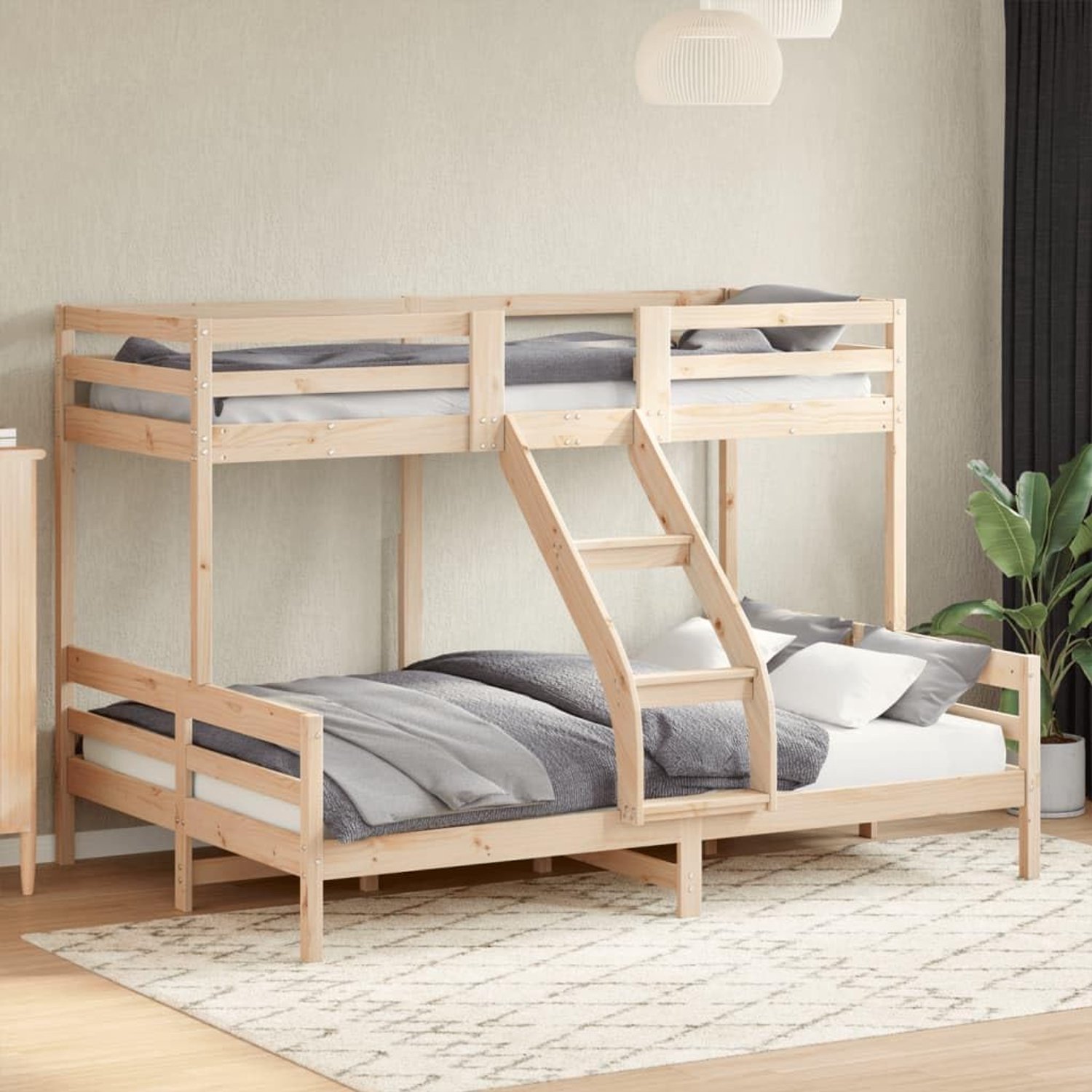 80 x 200/140 x 200 cm van massief grenen met veiligheidslegplanken en rustieke look, compact design voor beperkte ruimte, bedframe inclusief 2
