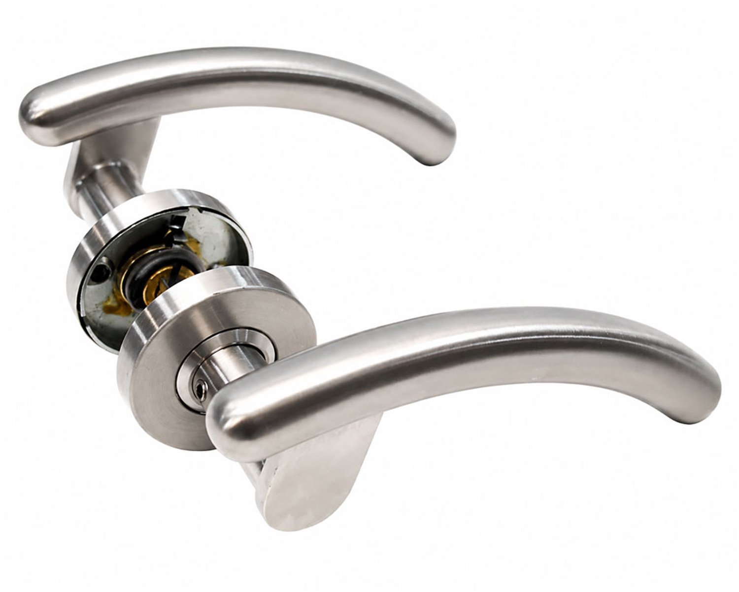 Intersteel massieve deurkruk gebogen op steun op rozet RVS