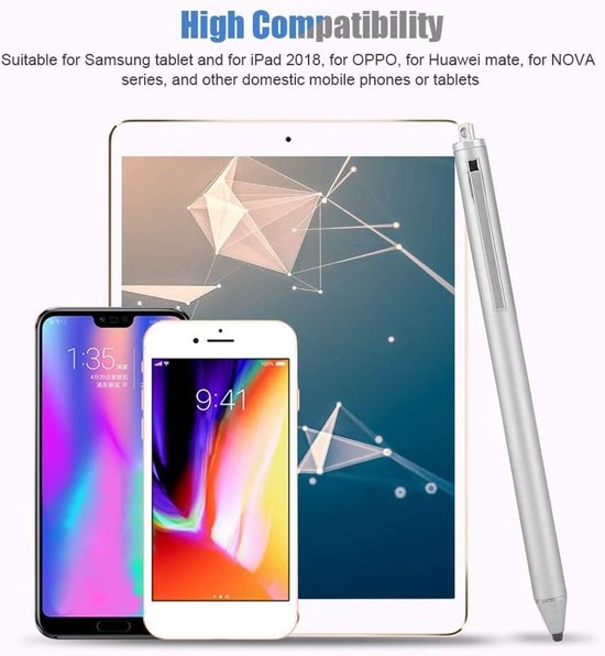 Touchscreen stylus pennen, hoge gevoeligheid en precisie capacitieve pennen met fijne punt, actieve digitale pen voor tablets en mobiele telefoons, diverse kleuren optioneel(Zilver) — afbeelding 5