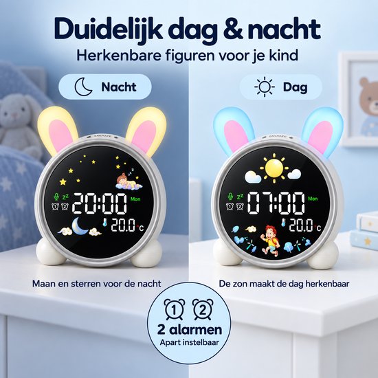 Slaaptrainer - Konijntje - Kinderwekker - White noise machine - Met nachtlampje - Slaapritme trainer - Kinderen en Baby's - dimbaar - — afbeelding 2