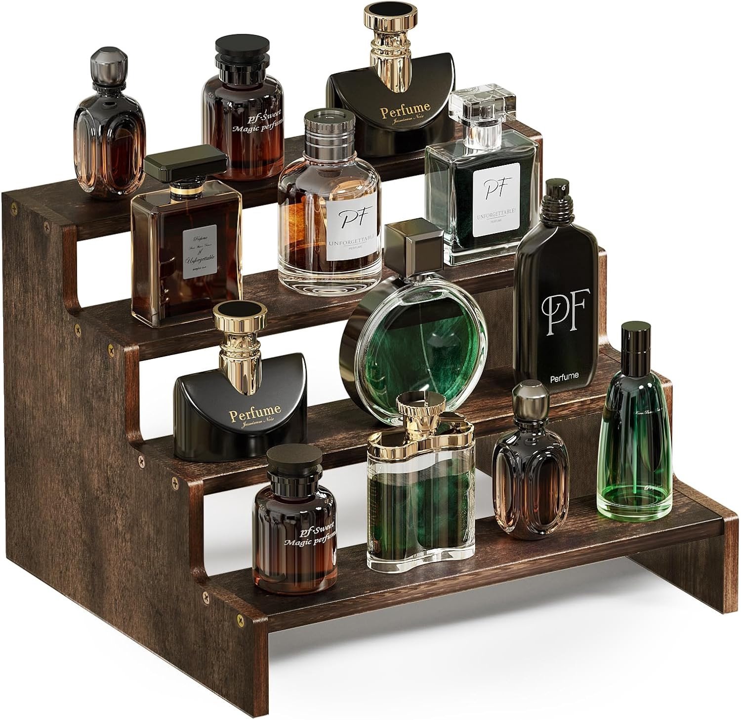 Houten Geur Organiser voor Mannen, 3 Niveaus, Houder voor Geuren, Kaarsen en Cosmetica, Parfumrek en Accessoires, Bruin