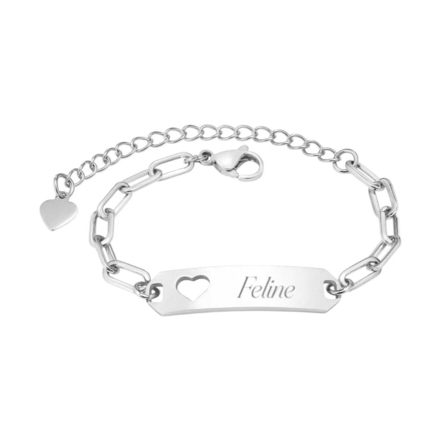 Meisjes Schakelarmband met Naam en Hartje Zilver