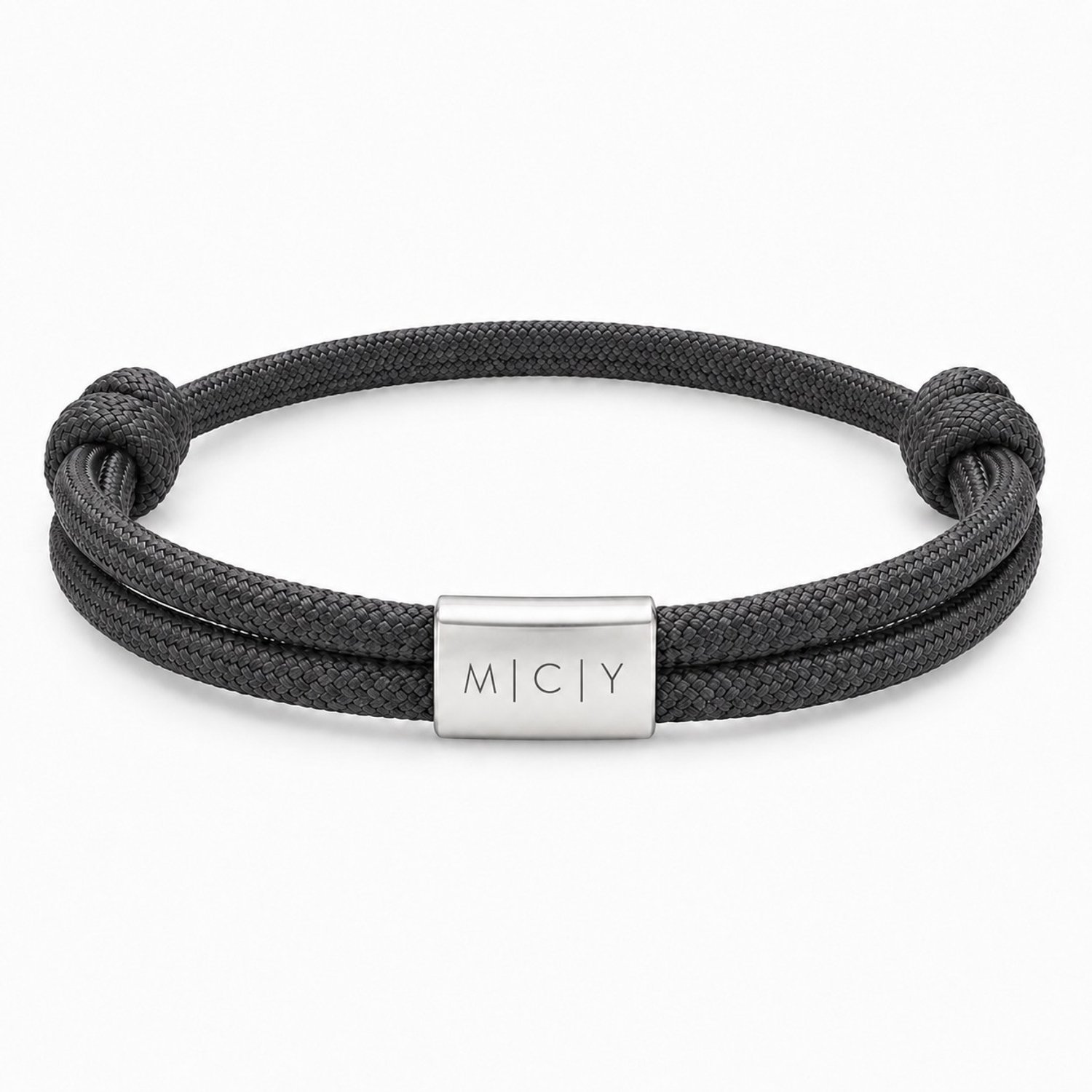Touw Armband met Namen of Initialen Zilver, Grijs
