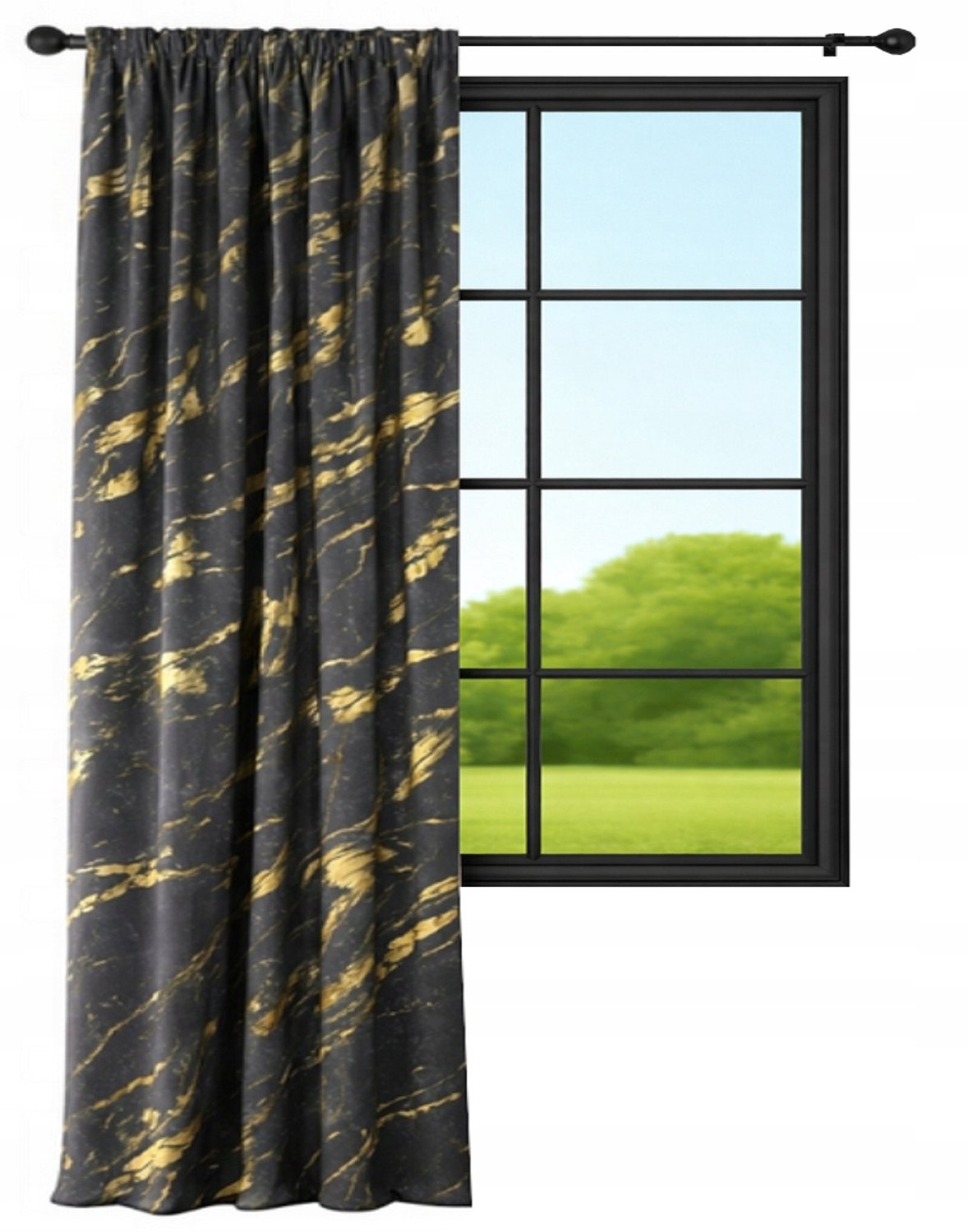 NOW-ART Luxe Velours Gordijn 140x230cm - Marmer Goud Print - Donkergrijs