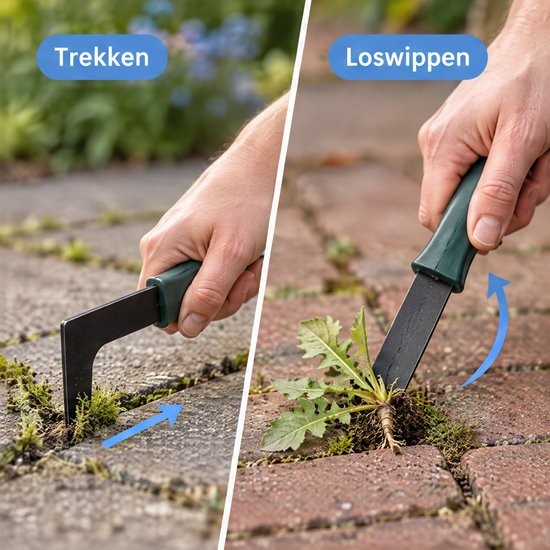 Cheqo® Voegenkrabber Set van 2 - Onkruidkrabber - Voegenmes - Onkruidmes - Onkruidsteker - Onkruidschraper - Onkruid en Mos Verwijderen Tussen Tegels - Onkruidverwijderaar - Voegenschraper - Tegelritser - Tuingereedschap - Donkergroen — afbeelding 3
