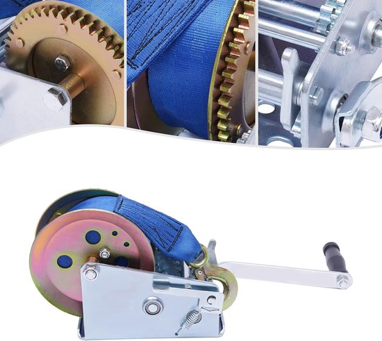 Handlier, lier met blauwe kabel, bergingslier, bootlier, handlier voor werkplaats, garage, aanhanger, boot (3500 lb marine lier (bandband: 10 mx50mm)) — afbeelding 2