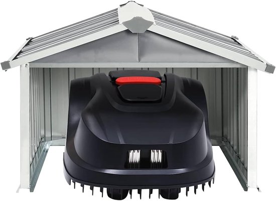 Garage voor robotmaaier, garage met zadeldak, gazonrobot, carport, zon- en regenbescherming voor grasmaaier, grasmaaier, garage, 92 x 97 x 63 cm, verzinkt staal, grijs — afbeelding 4