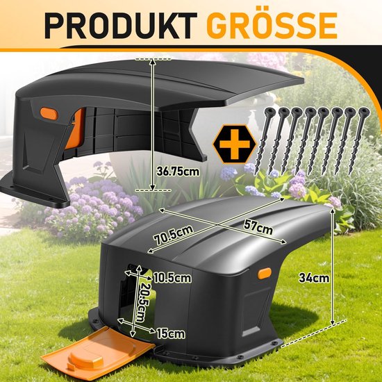Garage voor robotmaaier van ABS, grasmaaier-overkapping, 70,5 × 57 × 33 cm, weerbestendige afdekking voor robotmaaier en laadstation, uv- en regenbescherming, universeel compatibel, incl — afbeelding 3