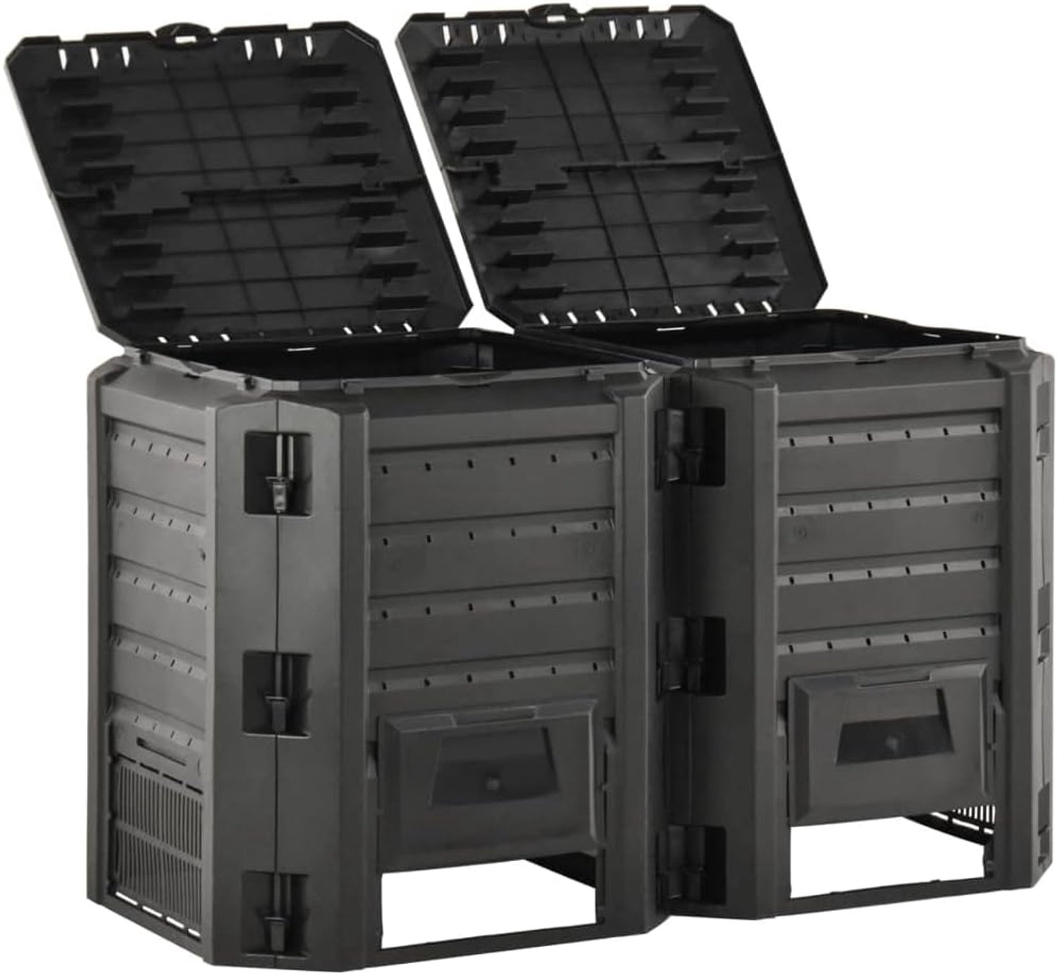 Tuincompostbak 800 l thermische compostbak van PP voor tuin- en keukenafval, snelle compostbak met deksel en verwijderingsklep, zwart