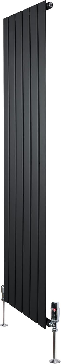 Radiator & thermostaatkraan, vlakke panelen 1 kolom 1600 x 420 mm modern paneel centrale verwarming matt zwart koolstofstaal verticaal reinigingsborstel bevestigingskit beugels