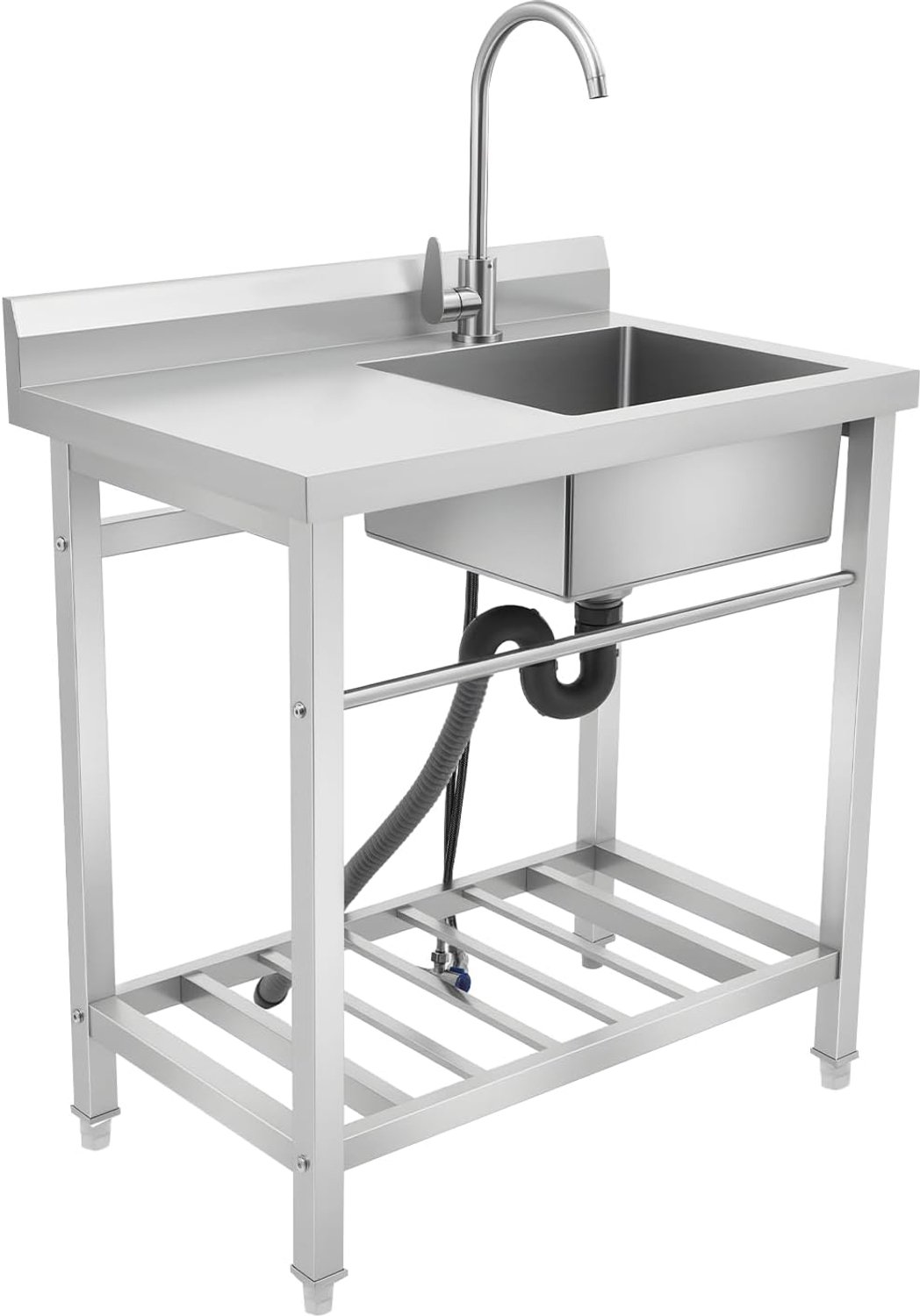 Keukengootsteen, roestvrij staal, spoelbak, keukenspoelbak, keukenspoelbak met onderkast, 1 wastafel, commerciële spoelbak met kraan, draagvermogen 120,46 lbs