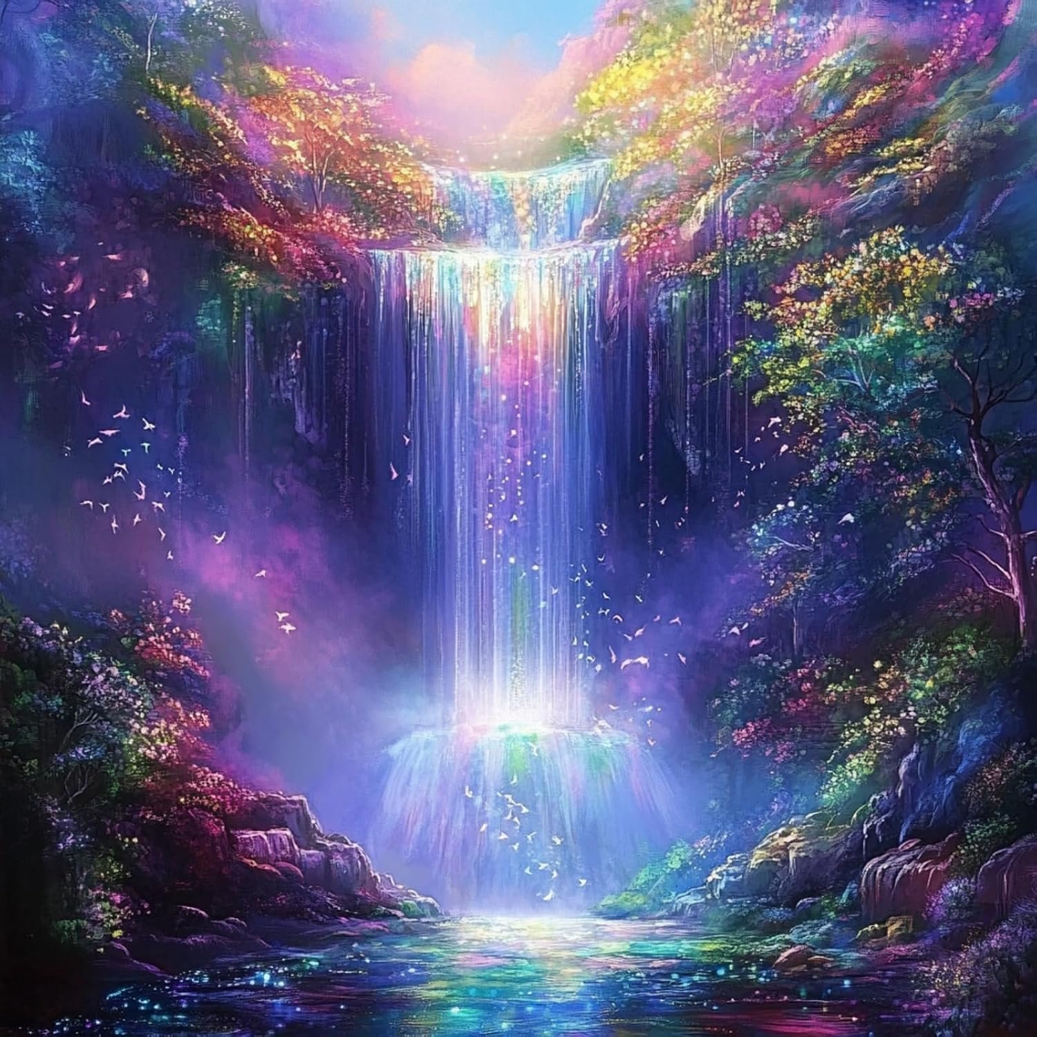 Diamond Painting Set voor volwassenen, 5D-diamantschilderset, paars landschap, knutselen, voor kinderen, complete kruissteek, decoratie voor de muur, thuis, cadeau, kunst, 30 x 30 cm