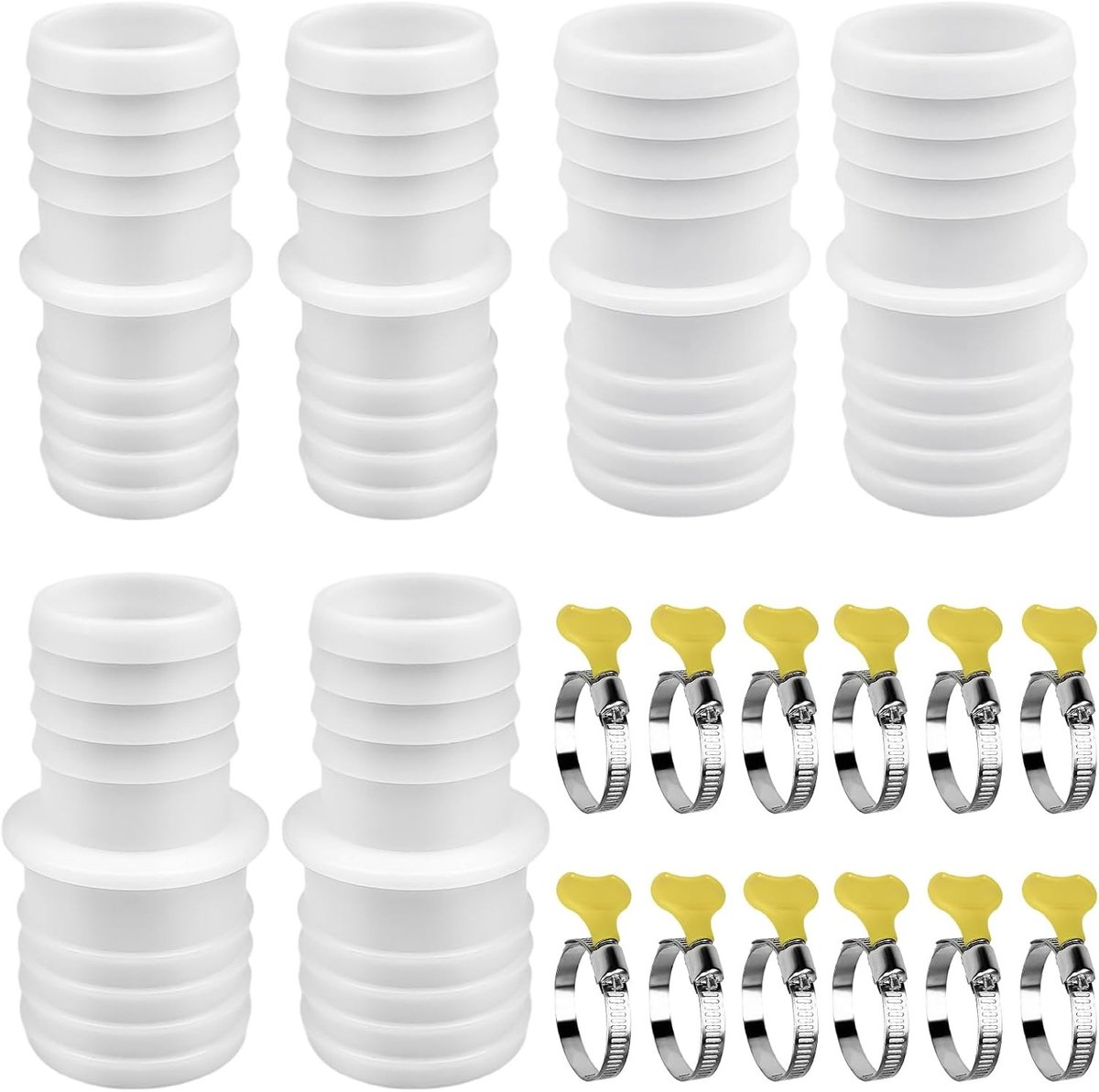 6-delige Poolslang Fittingen Set, 32/38mm Slangverbindingen voor Wasmachine en Zwembadstofzuiger met Metalen Klemmen