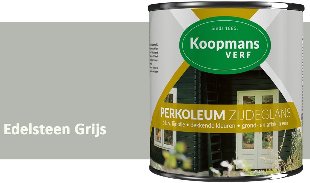 Koopmans Perkoleum Zijdeglans Dekkend – Houtverf Buiten – Dekkende Beits voor Schutting & Gevel – Elastisch & Weerbestendig – 750 ml – Edelsteen Grijs
