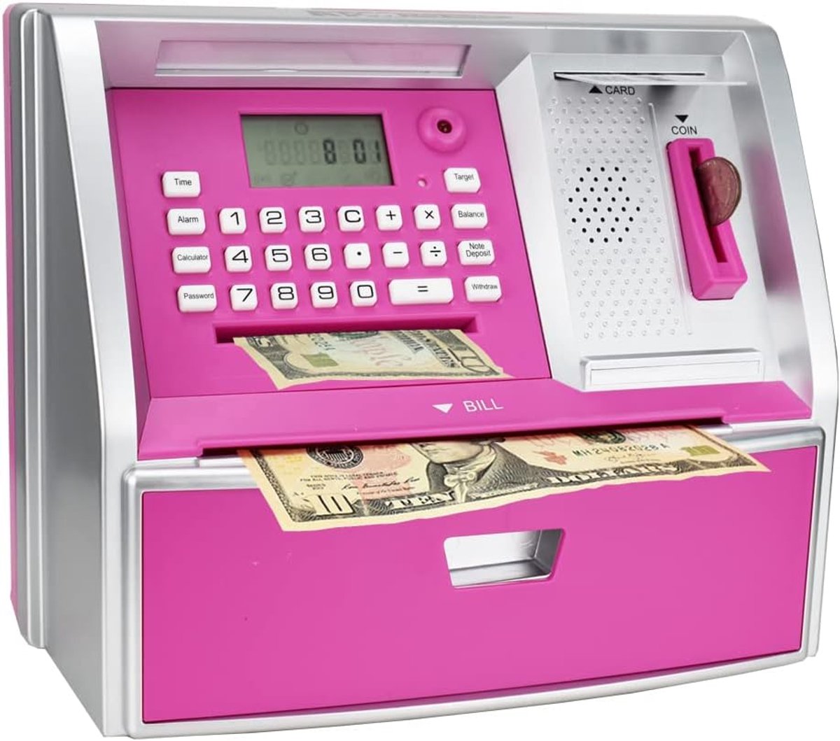 Kinderspaarpot met euro-muntenherkenning, lcd-display en het volgen van gewenste doelstellingen, jongens en meisjes! (roze)