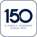 Logo met de tekst '150 A Family Company Since 1876' in donkerblauw op een witte achtergrond.