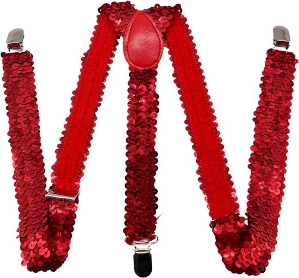 Elastische Y-Back Suspender met Pailletten - Rood - One Size