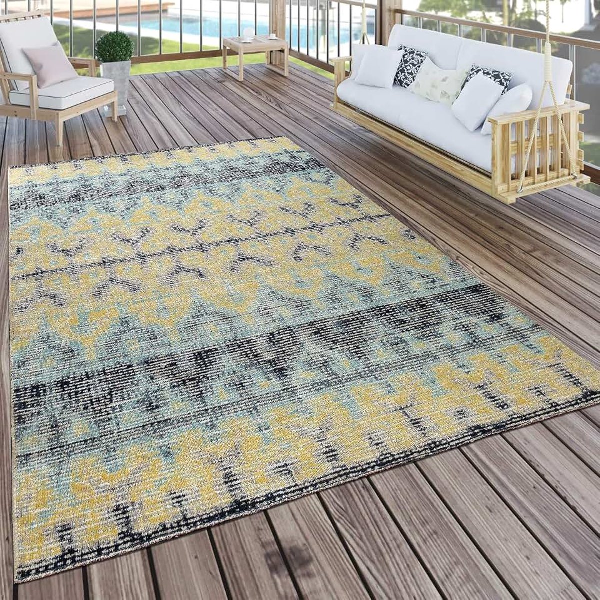 Outdoor Vloerkleed Balkon Terras Keukenvloerkleed Tuinvloerkleed Modern, Maat:Ø 200 cm rondje, Kleur:Blauw