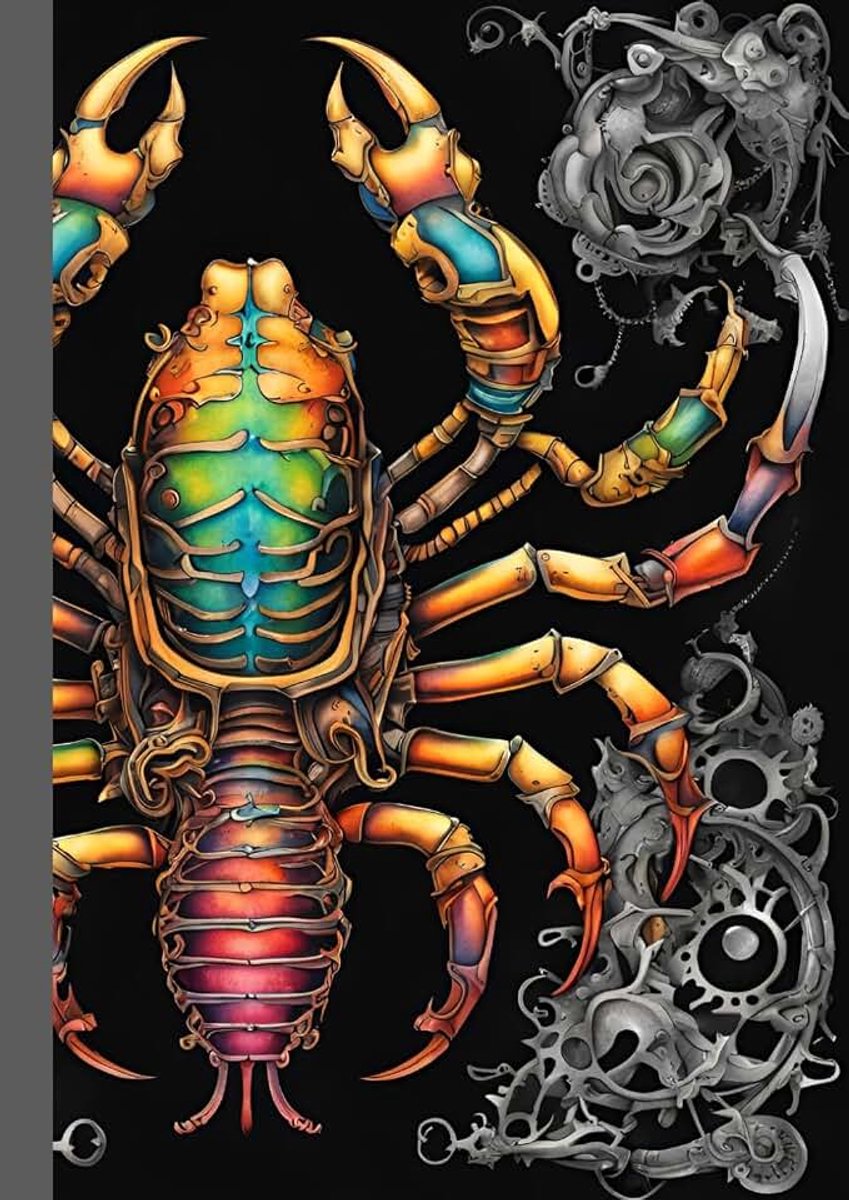 Multi Coloured Scorpion on Black: lined paper 106 pages
