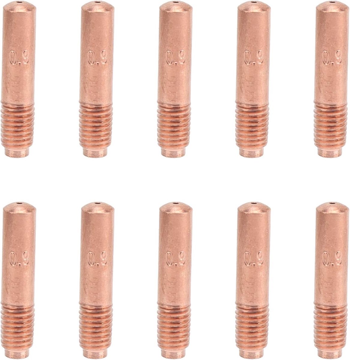 10 Stuks Koperen Geleidende Mondstukken Formaat Gemakkelijk Mee Te Nemen en op Te Bergen met Uitstekende Afwerking Vervanging voor MIG-lastips 0,9 Mm